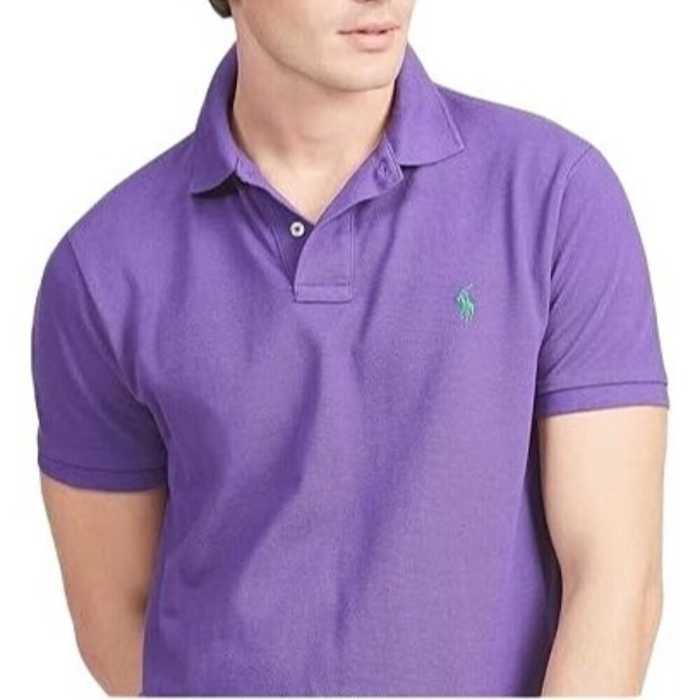 POLO Ralph Lauren Polo Shirt Large Purple Logo Cotton Pique Preppy Mens